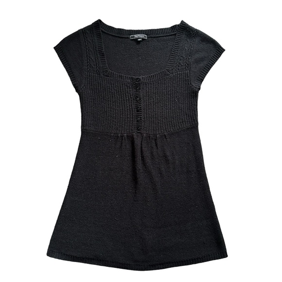 Coquette Y2K Black Short Sleeve Knit Button up Prairie Style Top - Picture 3 of 6
